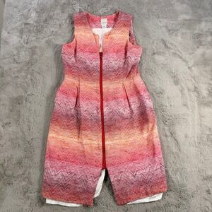 Eleventh Floor Sleeveless Duster Jacket Size 12 Pink Orange Chevron Print Cotton